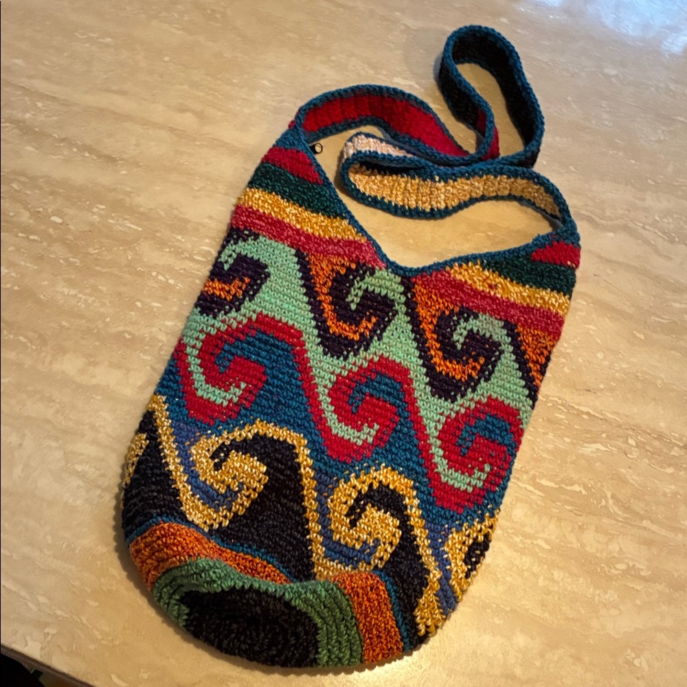 Colorful Knit Shoulder Bag Guatemalan-style crossbody purse crocheted